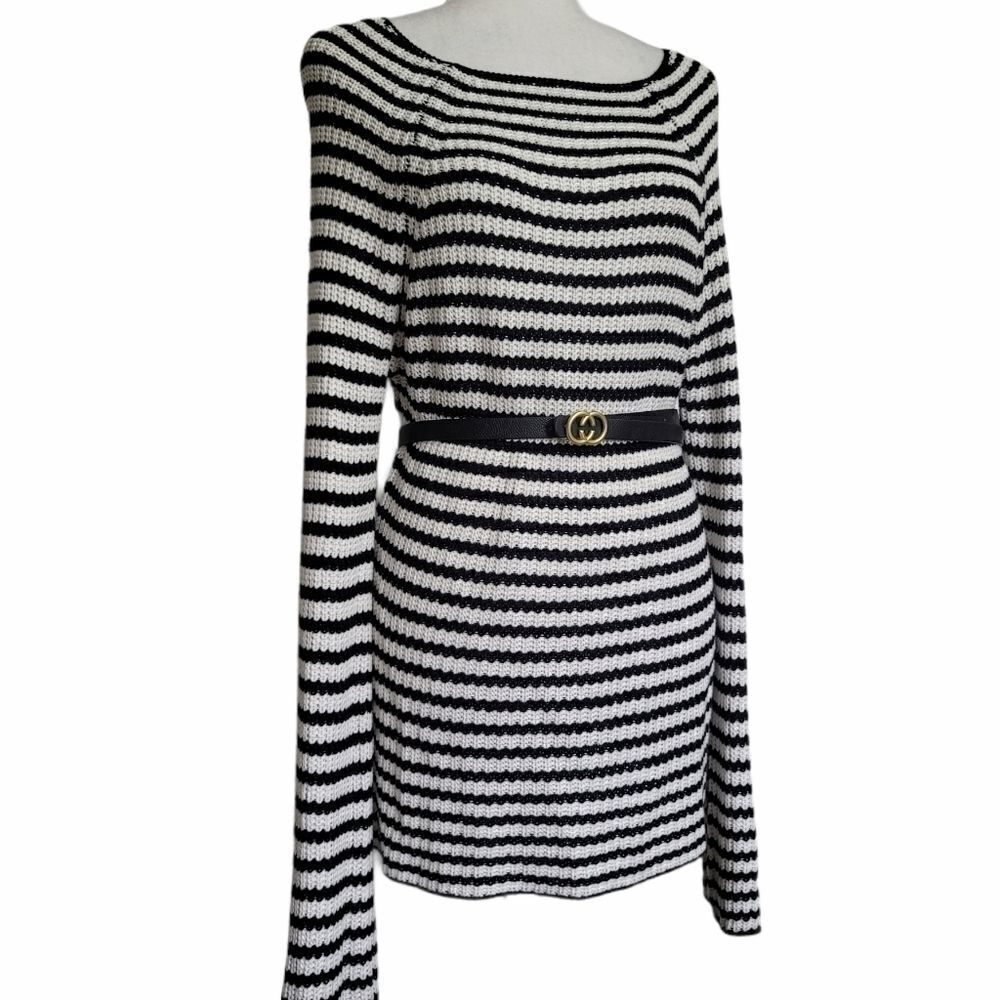 Davina striped black and white crochet mini dress